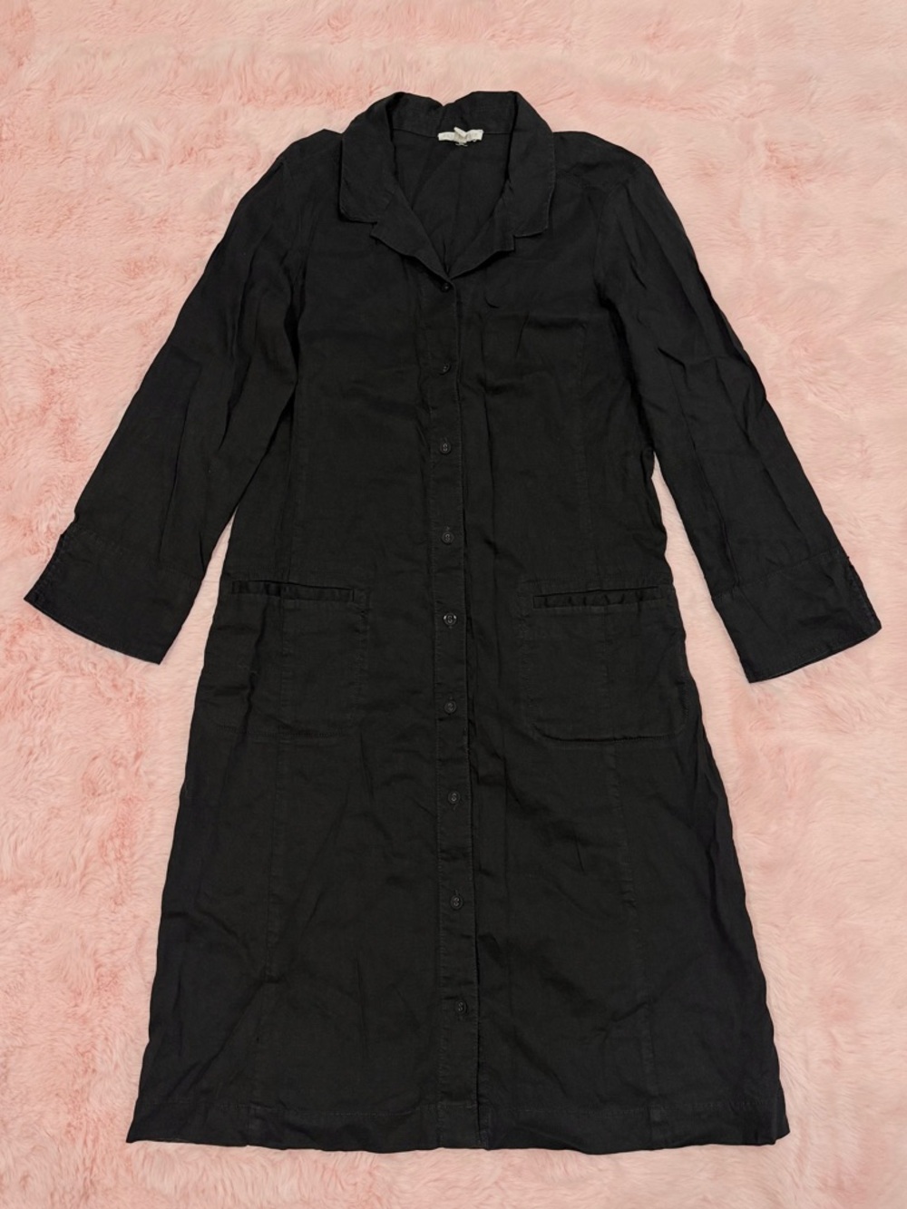 Eileen Fisher Long Sleeve Black Button-Up Shirt Dress - Picture 3 of 7